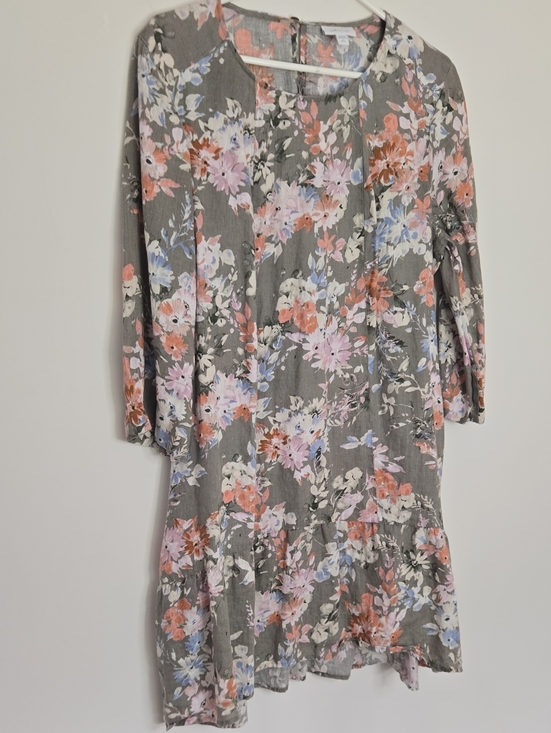 J. Jill Dresses & Skirts - J. Jill Love 100% Linen Floral dress w/ pockets Feminine Coastal Size Large